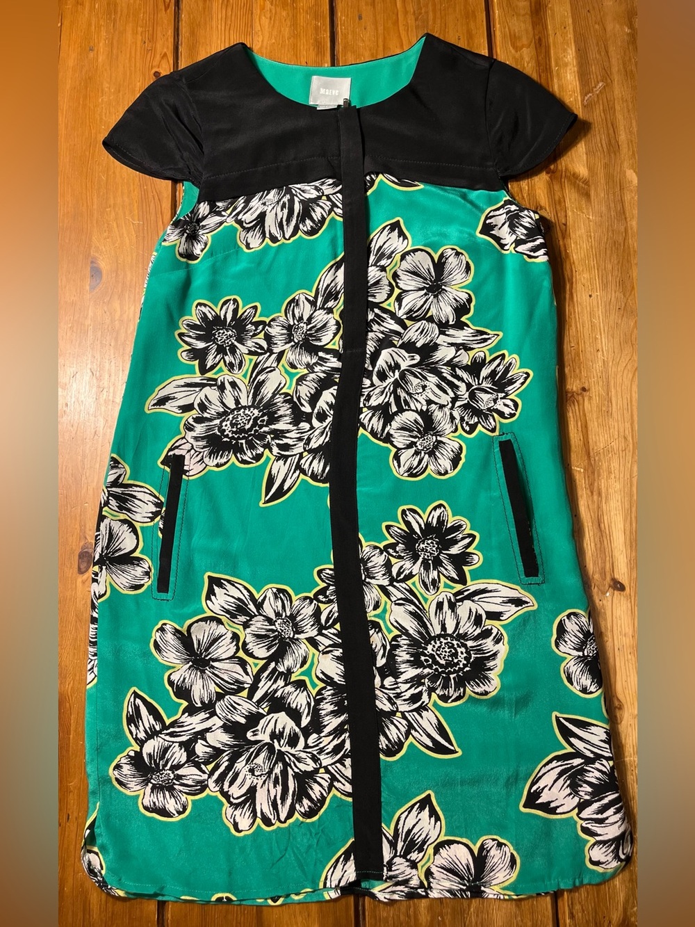 Maeve Black and Green Dress with Emerald Green Lining